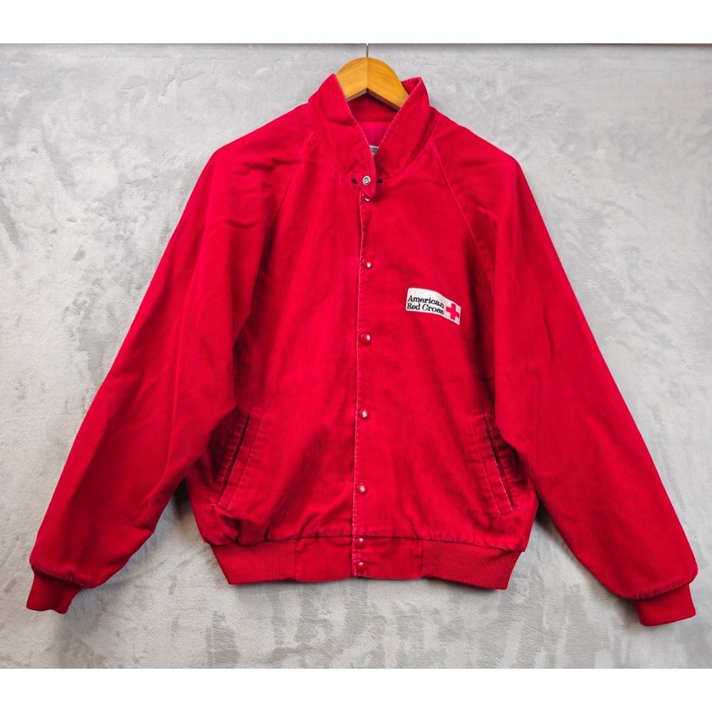 Vintage K Brand Corduroy Varsity Bomber Snap Jacket Red Medium Embroiedered